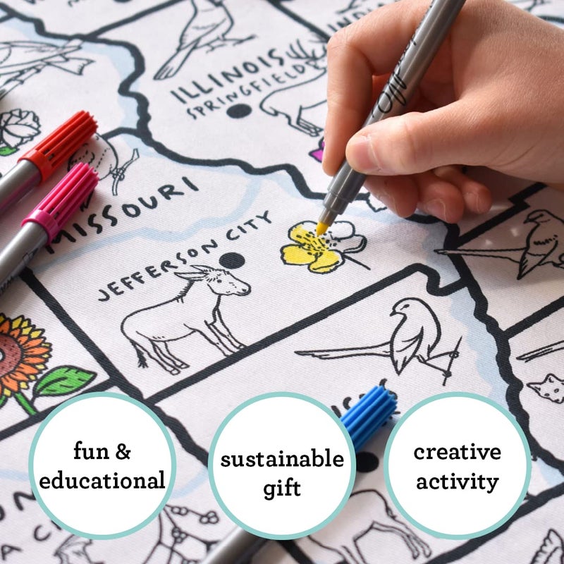 eatsleepdoodle Coloring US Map Tablecloth for Kids â€“ Reusable Washable Activity Table Cover with 10pcs Washable Markers, Fun Arts & Crafts for Boys & Girls, Activity Blanket for Parties, Birthdays - Image 3